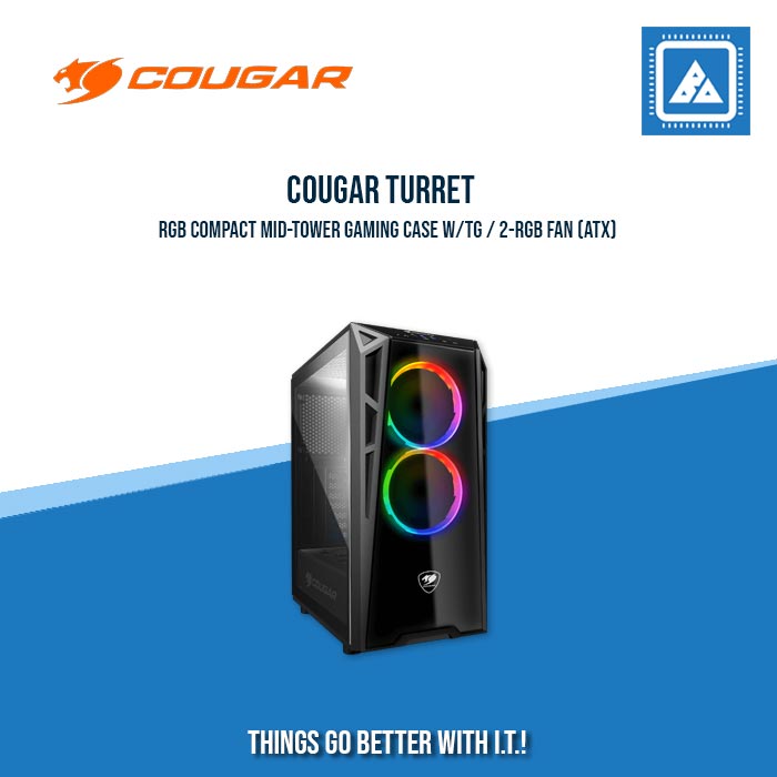 COUGAR TURRET RGB BLACK ATX MID TOWER PRO-COOLING COMPACT GAMING CASE WITH TEMPERED GLASS SIDE WINDOW COUGAR TURRET RGB BLACK ATX MID TOWER PRO-COOLING COMPACT GAMING CASE WITH TEMPERED GLASS SIDE WINDOW